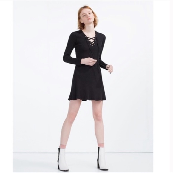 Zara Dresses & Skirts - Zara Trafaluc Ribbed Lace-up Dress